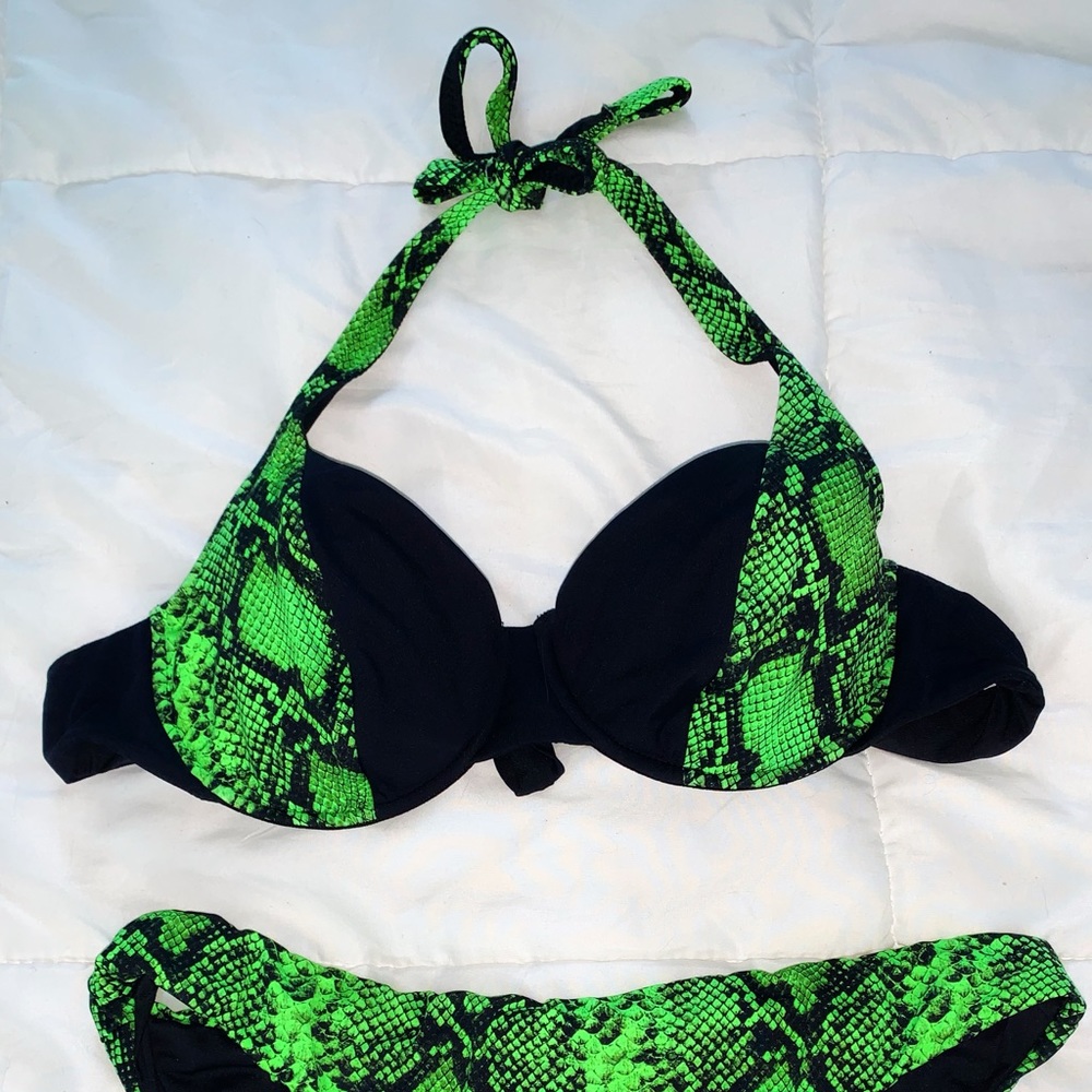 Neon Green Snake Skin Bikini Set